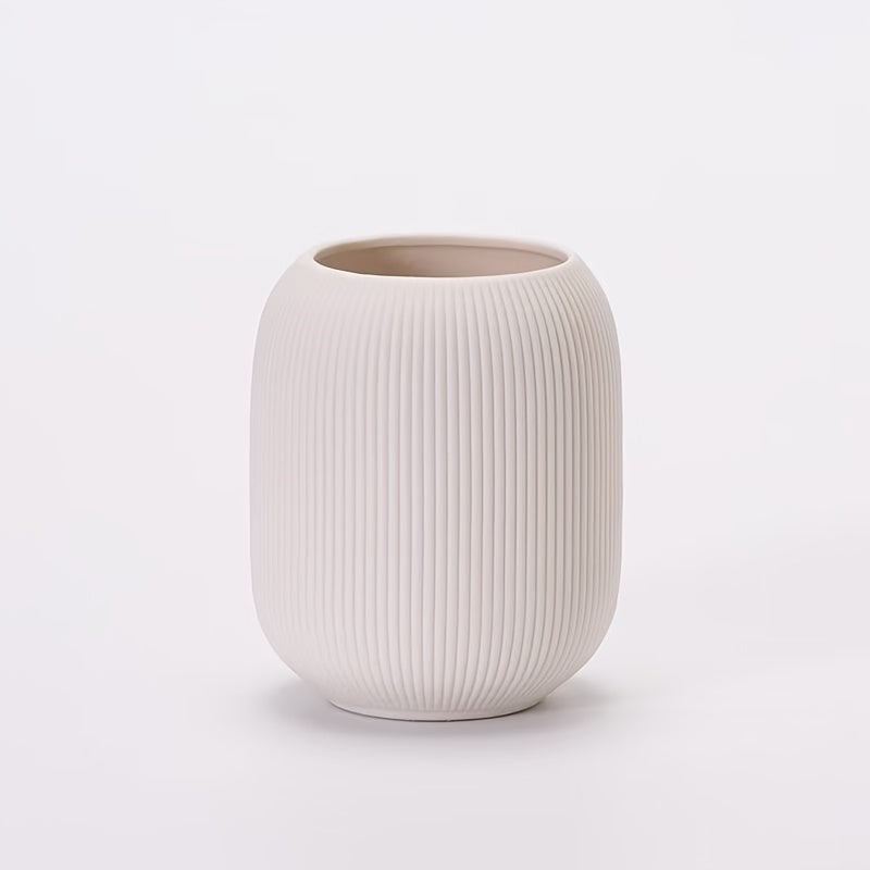 [Ceramic Vase Set] Ceramic Vase Simple European Style White Striped Unglazed Dry Flower Vase Home Decor Craft Ornament Vase Set