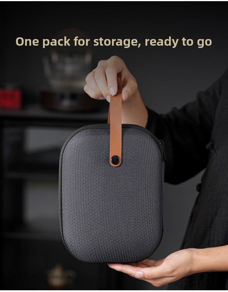 Portable Chinese Ceramic Purple Clay Tea & Coffee Set - One Pot & 4 Cups Travel Tea Suitable for, Camping, Office, Gift for, - Ceramic Tea Set with Storage Bag, Coffee/ Tea Cups