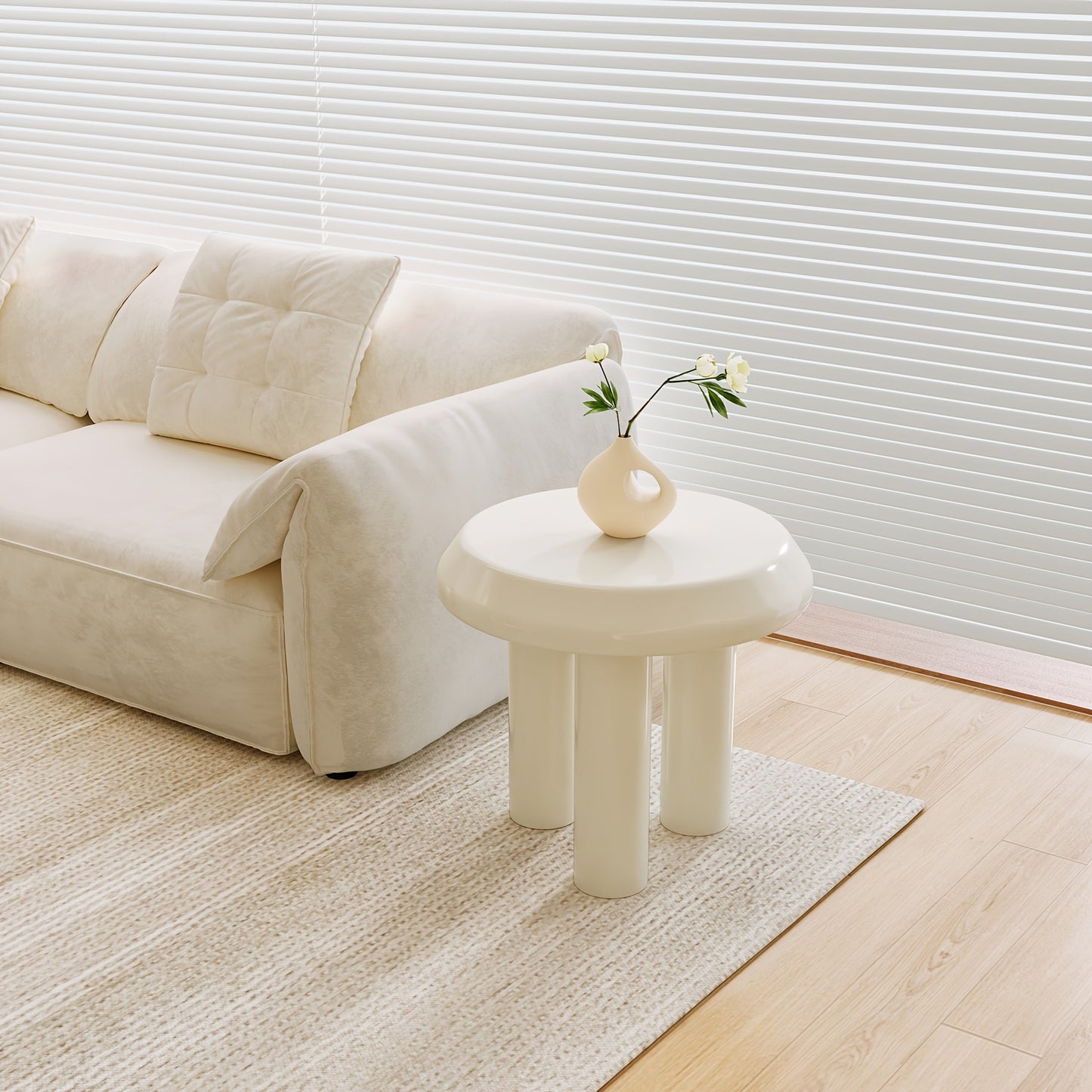 Modern Nesting Coffee Table Set – Cream White Round Tables (Set of 2)