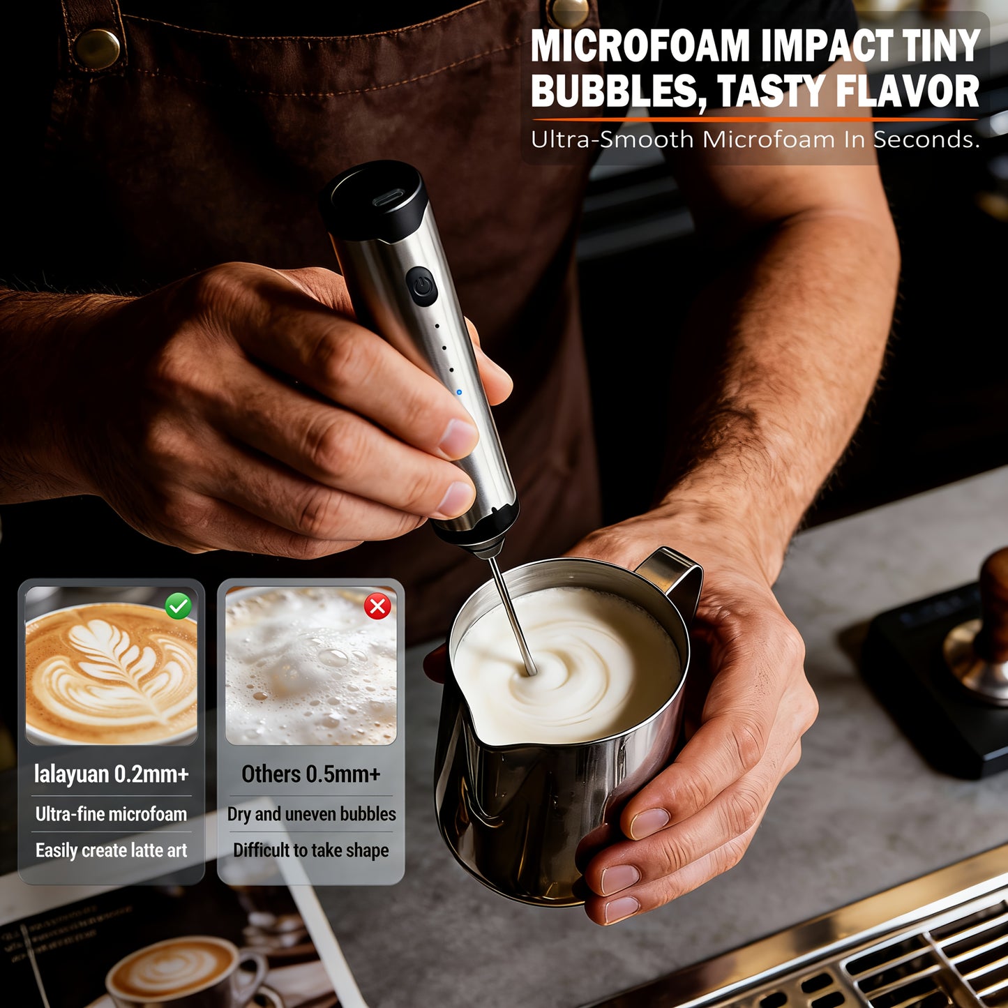 3-Speed Adjustable Rechargeable Milk Frother - 304 Stainless Steel Handheld Electric Foam Maker, Large Battery USB Charging Drink Mixer, Multi-Use Milk & Egg Beater for Coffee, Latte, Matcha, Portable Whisk for Daily & Travel