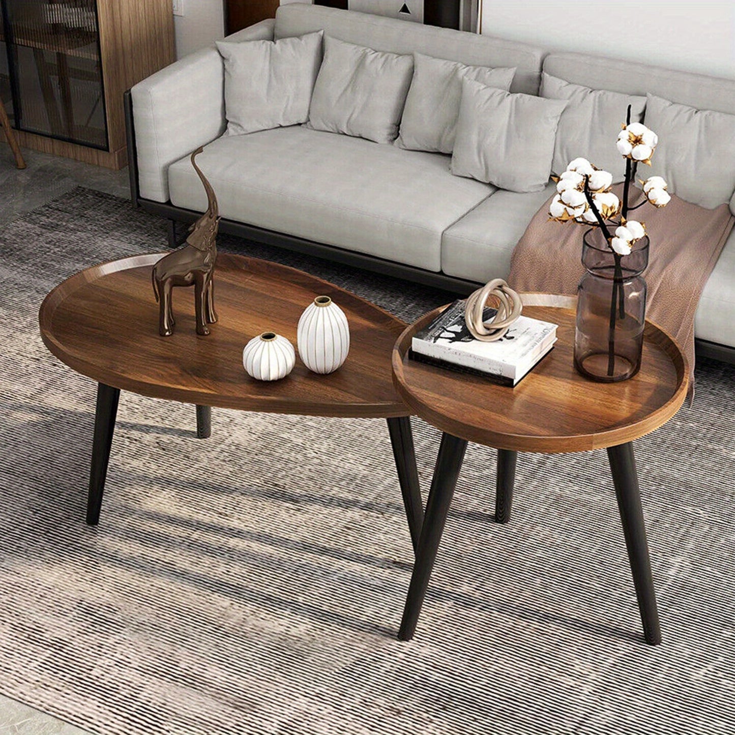 Nesting Coffee Table Set (2-Piece) – Round & Oval Side Tables