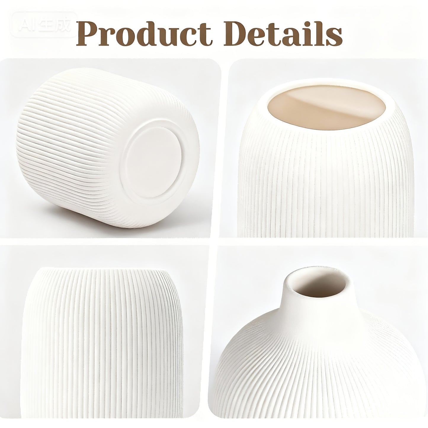 [Ceramic Vase Set] Ceramic Vase Simple European Style White Striped Unglazed Dry Flower Vase Home Decor Craft Ornament Vase Set