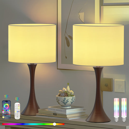 Modern Smart Bedside Table Lamps - Set of 2, 24" Tall, Brown, APP Remote Control, Music Sync for Bedroom & Farmhouse Living Room Decor