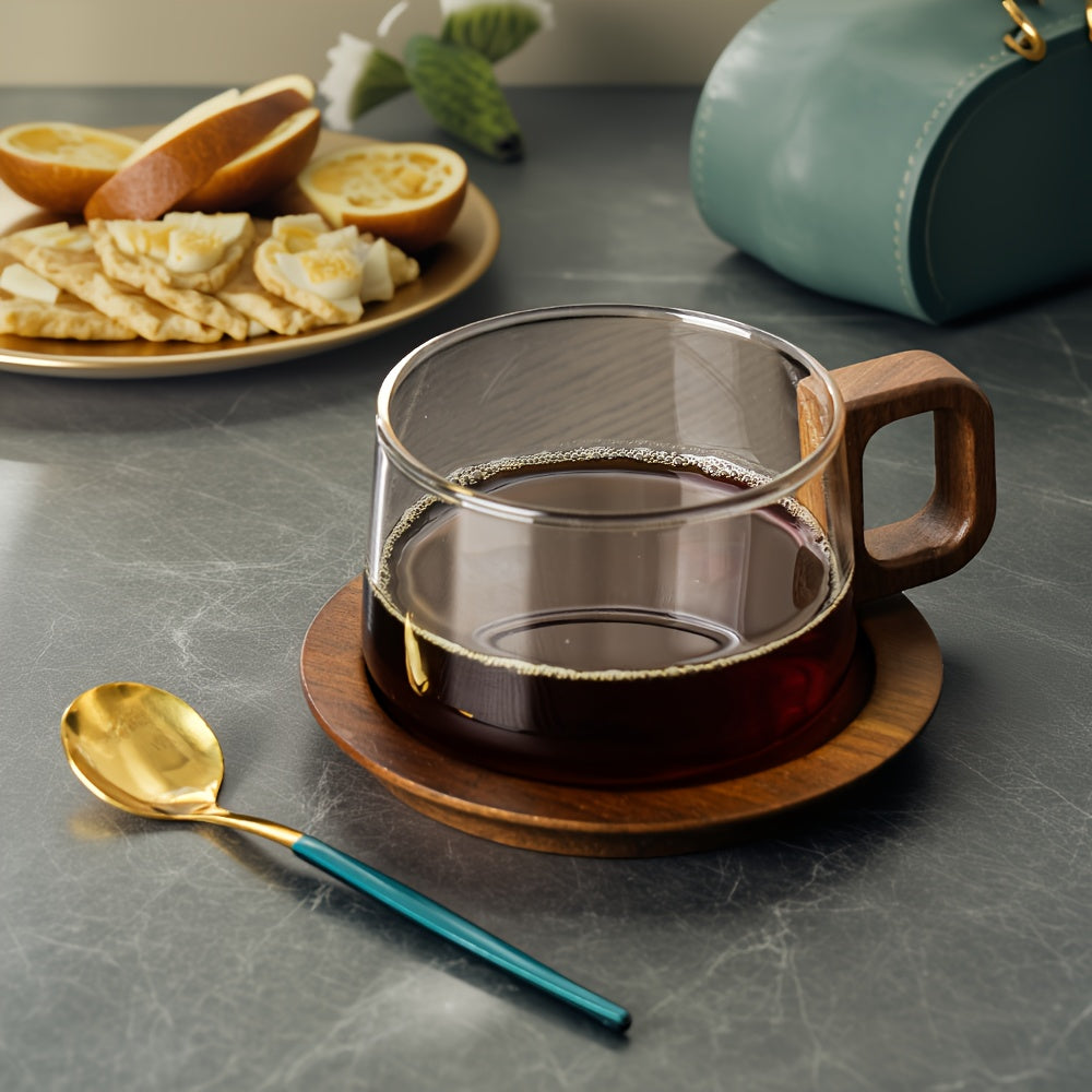 Hot Selling New American Style Coffee Cup Set, High-Quality Transparent Borosilicate Glass Latte Mug, Niche High-End Aesthetic