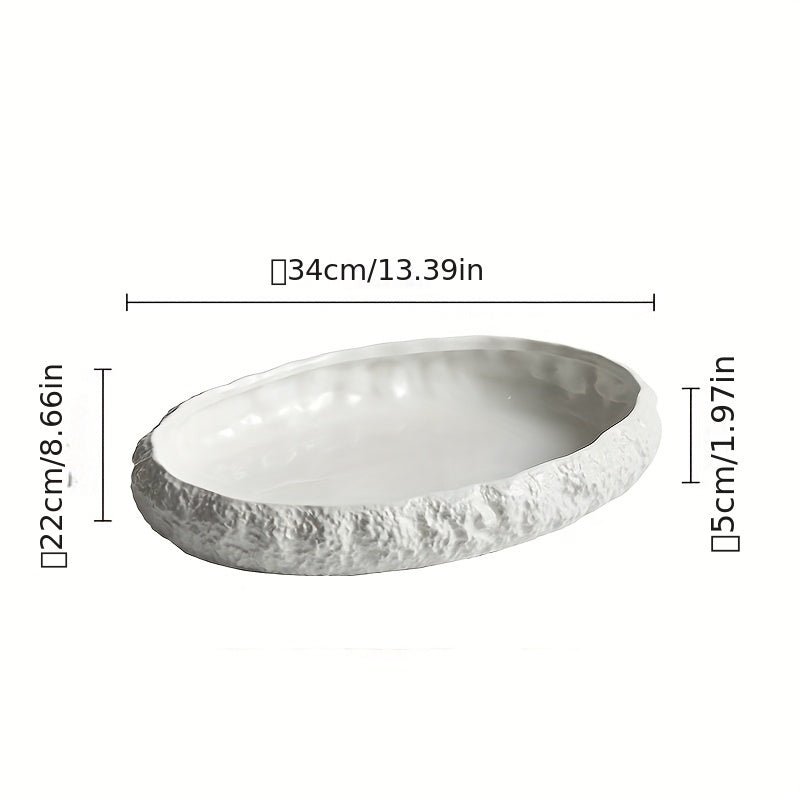 Large Oval Rock-Texture Ceramic Serving Plate – Elegant White Seafood Platter