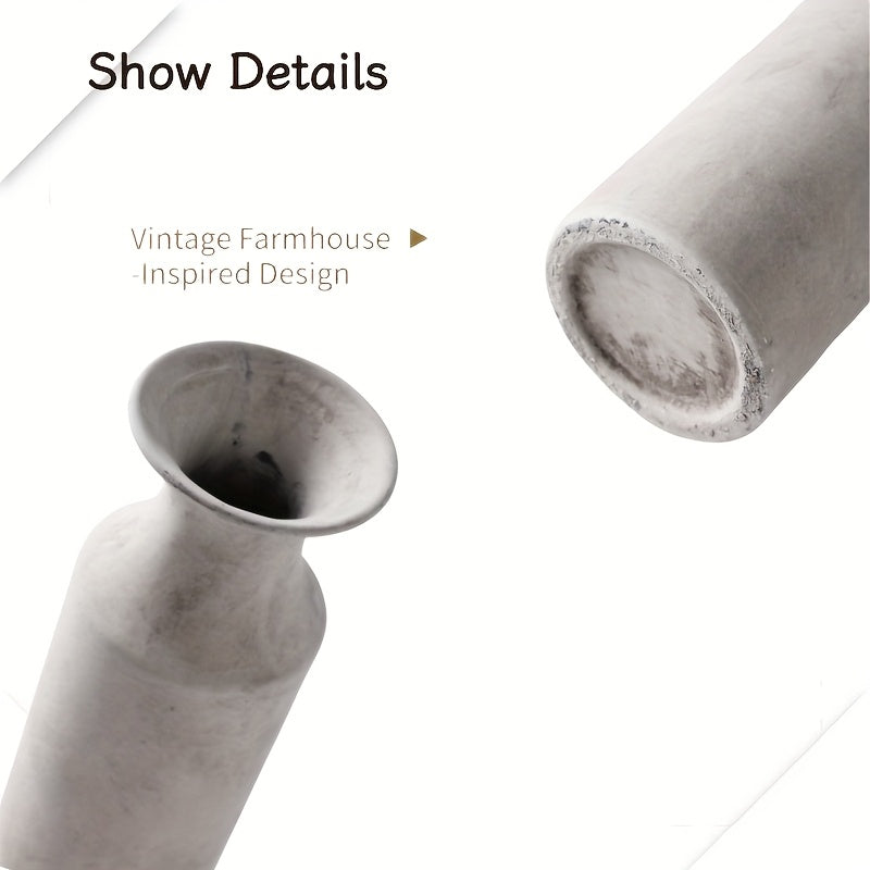 1pc Ceramic Rustic Farmhouse Vase | Decorative Cylinder Flower Vase, Height 26.5CM, Solid Geometric Pattern, Suitable for Home Decoration, Table Settings, Living Room Decor, Shelf Embellishments