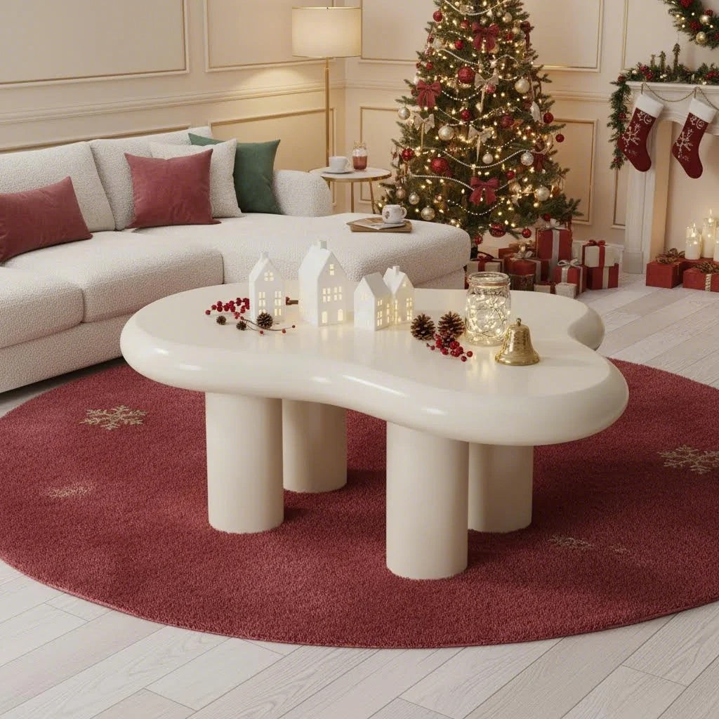 39.4” White Cloud Coffee Table – Modern Center Table with Solid Legs