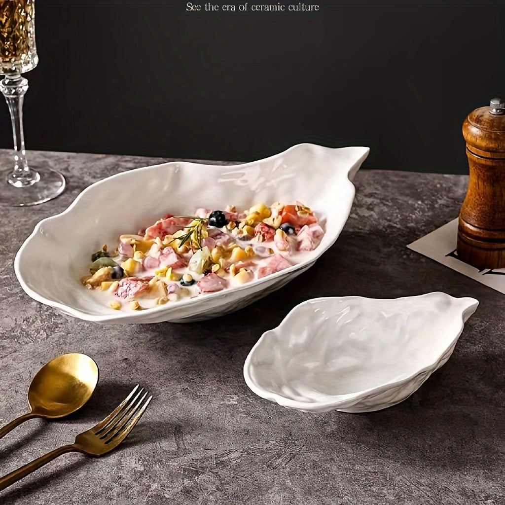 Oyster-Shaped Ceramic Serving Plate (White) – Available in 3 Sizes