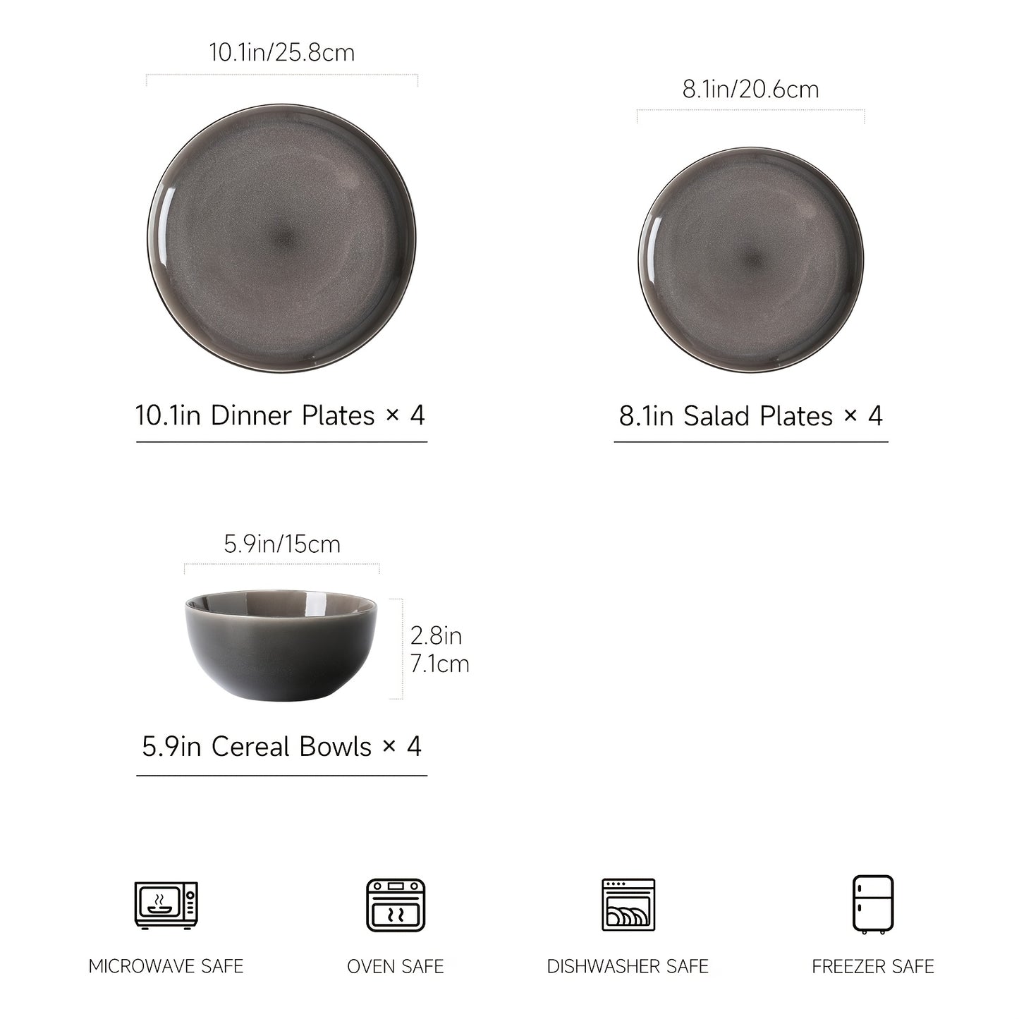 Purple-Gray Reactive Glaze Dinnerware Set (12-Piece) – Ceramic Tableware for 4