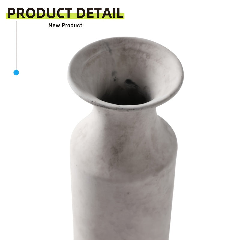 1pc Ceramic Rustic Farmhouse Vase | Decorative Cylinder Flower Vase, Height 26.5CM, Solid Geometric Pattern, Suitable for Home Decoration, Table Settings, Living Room Decor, Shelf Embellishments