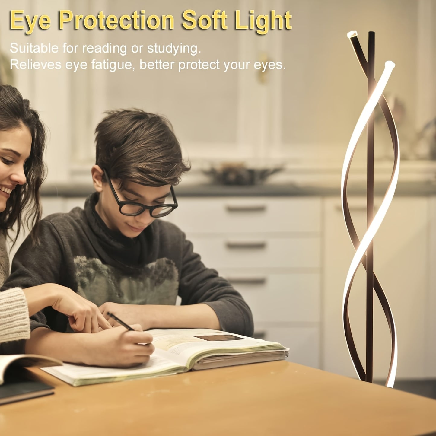 Spiral LED Floor Lamps for Living Room, Dimmable Floor Lamp, Modern Standing Lamp with Remote And Foot Switch, 60in Tall Lamp for Bedroom Office Dining Room Black White, 48W