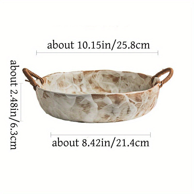 Handmade Rustic Pottery Bowl with Handles – Retro Deep Plate & Serving Bowl