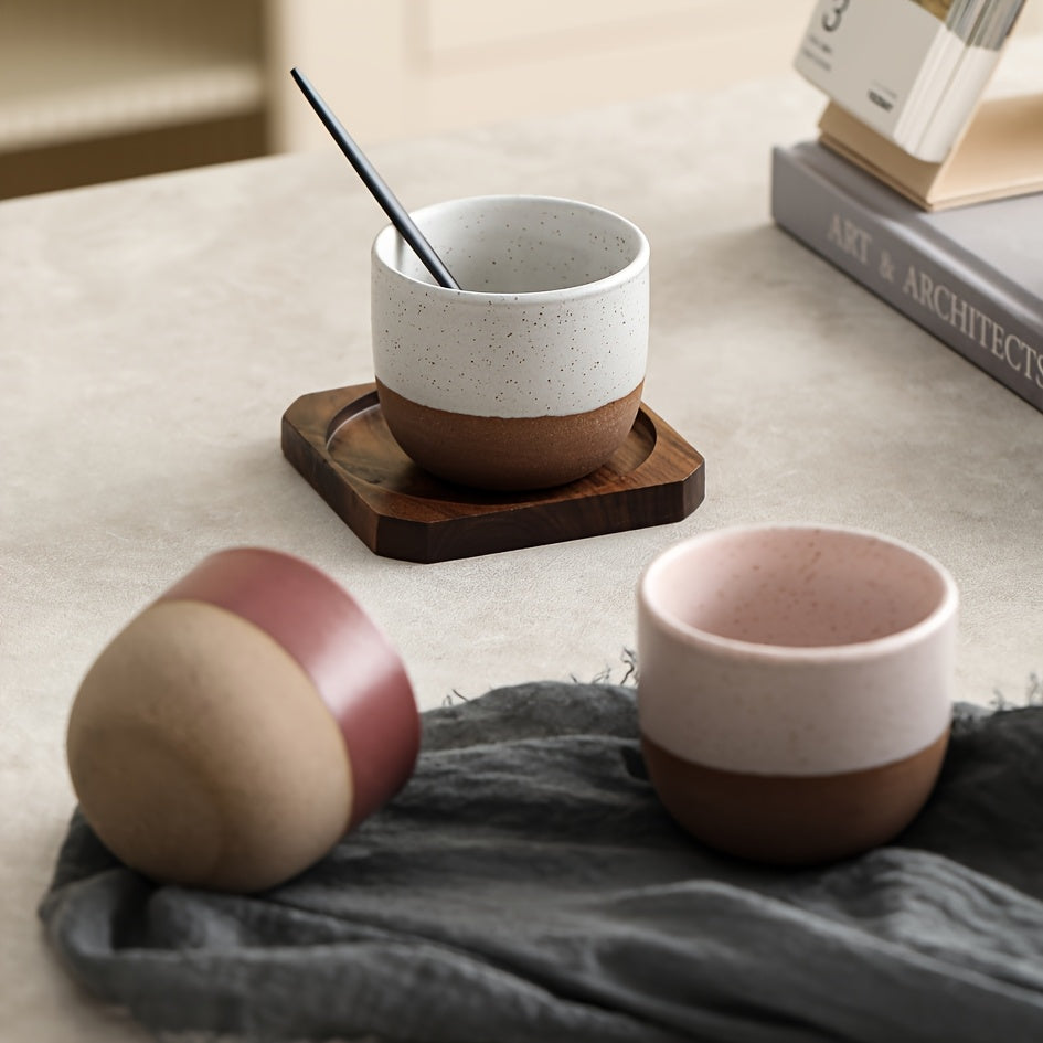 2/4pcs 6.7Oz/190Ml Stoneware Short Mug Coffee Cup, Christmas/Valentine'S Day Gift for Boyfriend/Girlfriend/Family, Suitable for Home Daily/Office/Afternoon Tea Cup, Thickened Anti-Slip Wear-Resistant Machine Washable