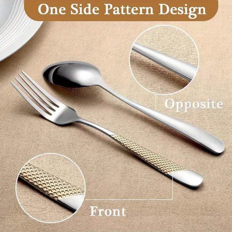 Hammered Modern Golden/Silvery Silverware Set, 40pcs Cutlery Set for 8, Stainless Steel Flatware Set for Home, Kitchen, Restaurant and Hotel, Mirror Polished Silverware Set, Dishwasher Safe