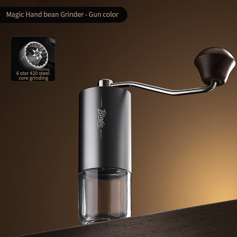 Bincoo Phantom Series Manual Coffee Grinder Featuring 6 Star Steel Burrs, a Portable Hand Crank Mill with Adjustable Grind Settings Suitable for Espresso, Pour Over, French Press, And Drip Coffee, Ideal for Home, Travel, Camp
