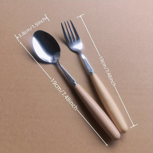 6pcs/10pcs Elegant Beech Wood Handle Stainless Steel Flatware Set with Ergonomic Grip for Home, Travel, Office, Formal and Everyday Dining, Includes Spoons and Forks, Suitable for Picnics and Parties, Easy to Clean, Essential