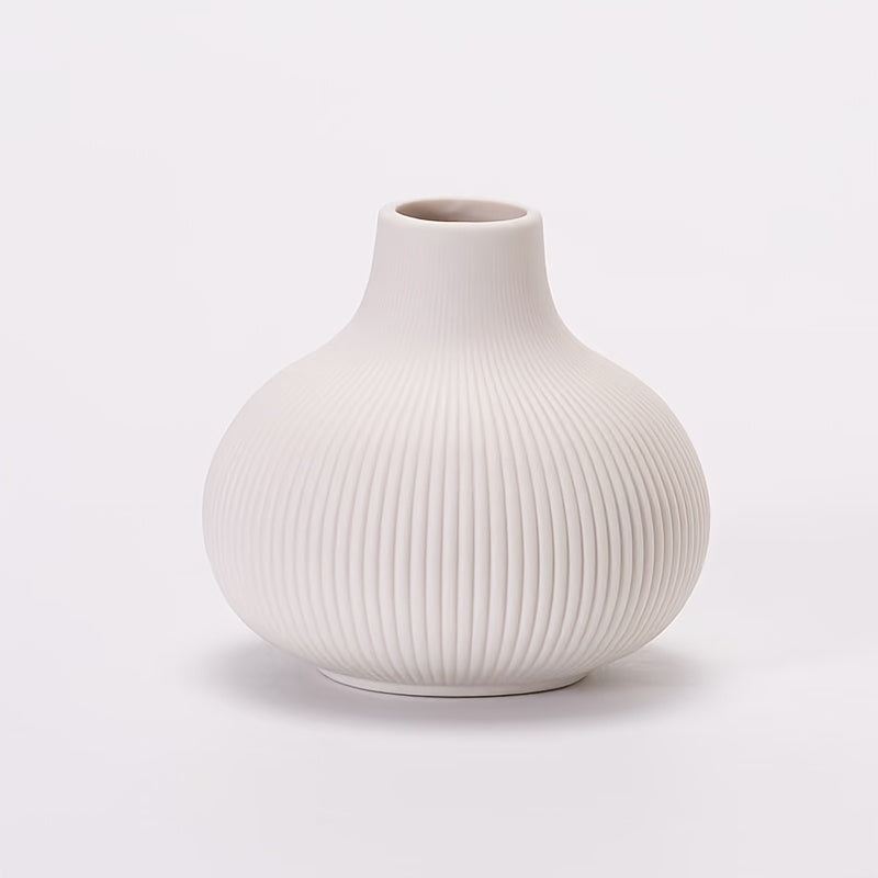 [Ceramic Vase Set] Ceramic Vase Simple European Style White Striped Unglazed Dry Flower Vase Home Decor Craft Ornament Vase Set