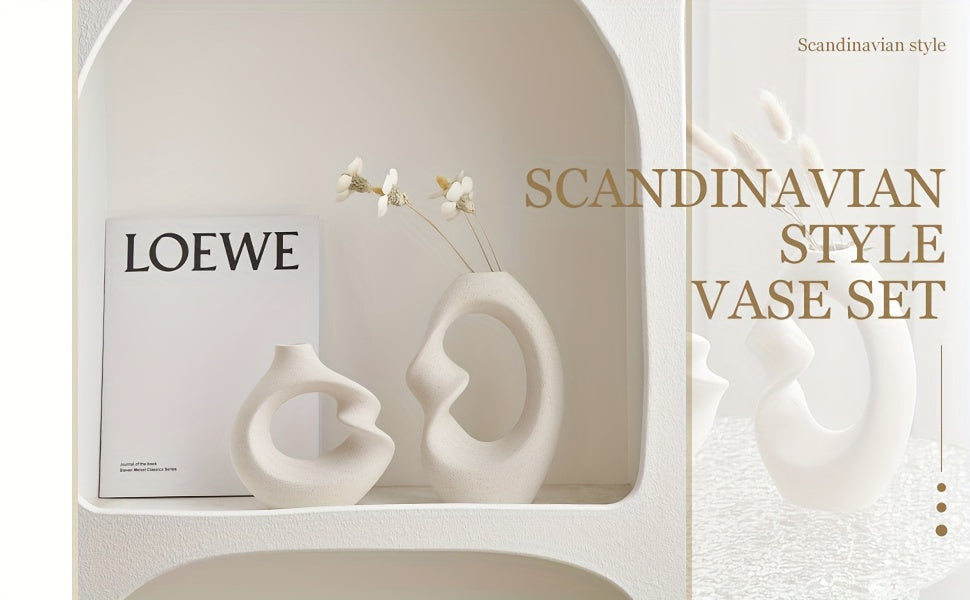 Set of 2 Ceramic Vases for Modern Home Decor - Matte Finish Pampas Flower Vases - Minimalist Nordic Boho Style - Perfect for Weddings, Parties, Living Rooms, Offices, and Bedrooms - Great Gift Idea