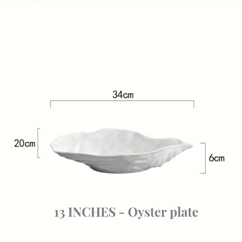 Oyster-Shaped Ceramic Serving Plate (White) – Available in 3 Sizes