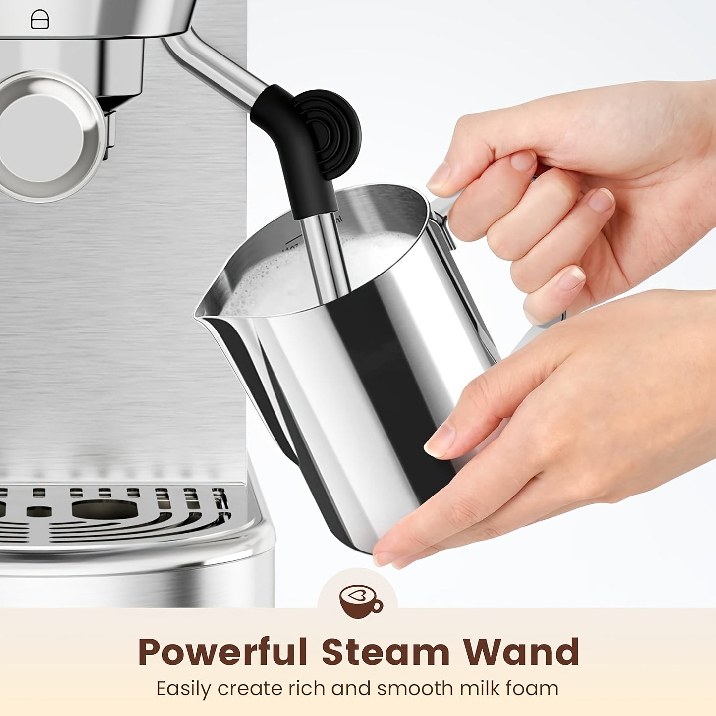 Coffee Machine, 20 Bar Espresso Machine with Milk Frother, Professional Compact EspressoMaker with Steam Milk Frother, Stainless Steel Coffee Machine with 34oz Removable WaterTank, for Cappuccino, Latte, Gift for Women Or Men