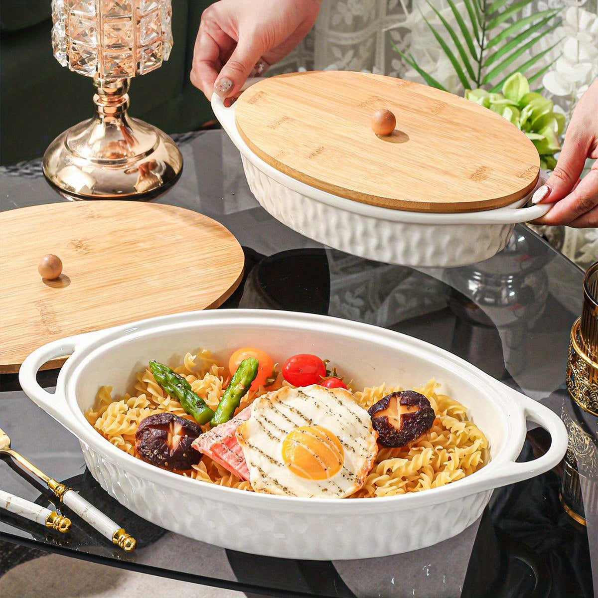 Ceramic Baking & Serving Set (1 Set) – Oven-to-Table Cooking Dish with Heat-Insulated Holder