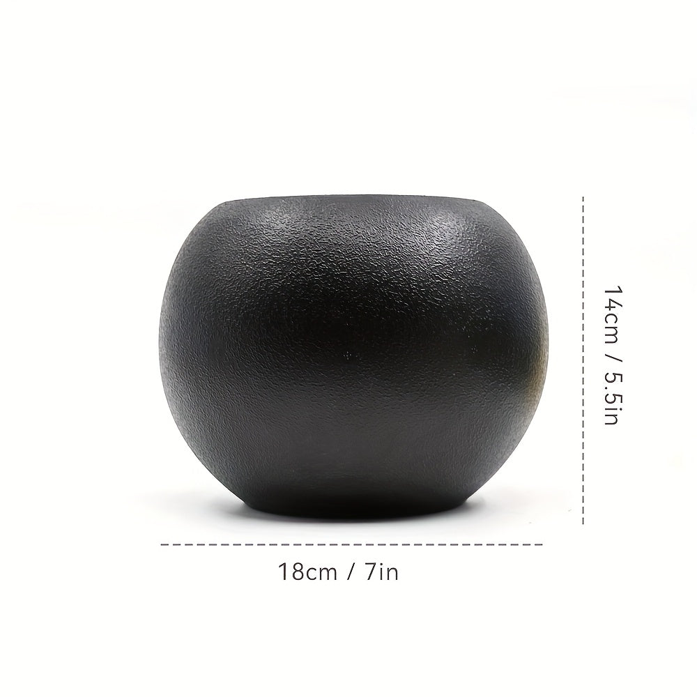 Black Spherical Vase, Decorative Urn for Artificial , Minimalist - Style Black Flower Container, Hydroponic Vase, Indoor and Outdoor Flower Pot