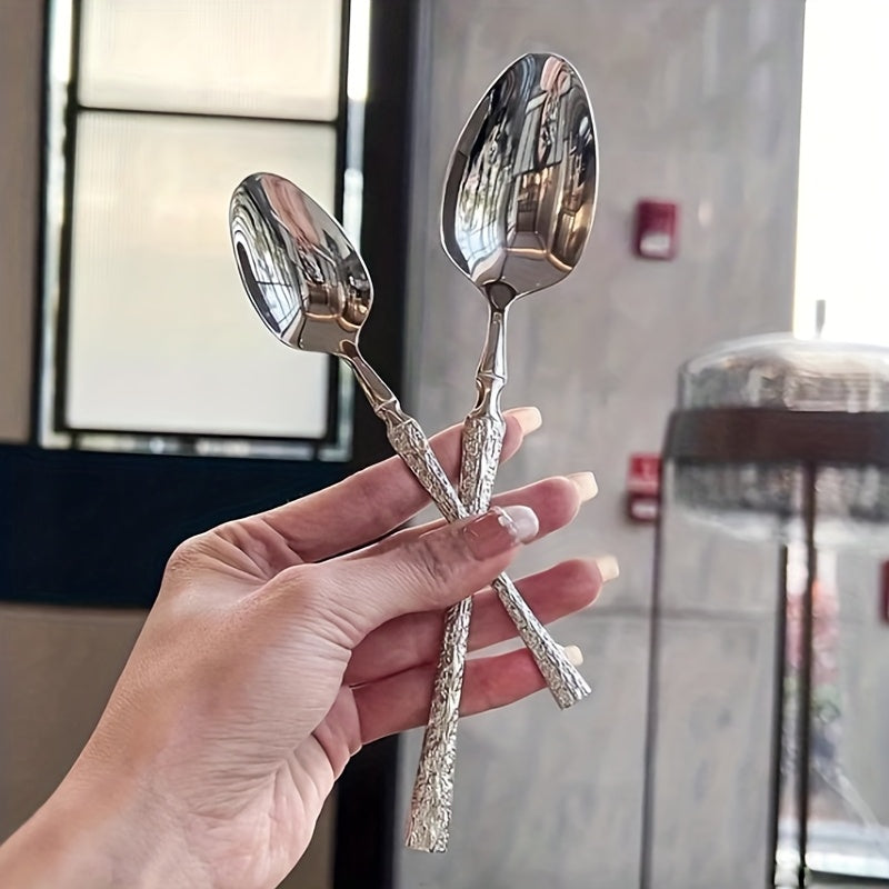 4/16/24pcs Set - Essential silvery Stainless Steel Cutlery Set with Tree-Patterned Handles, High-Quality Knives, Forks, And Spoons, Suitable for Weddings, Hotels, Restaurants, And Festive Occasions