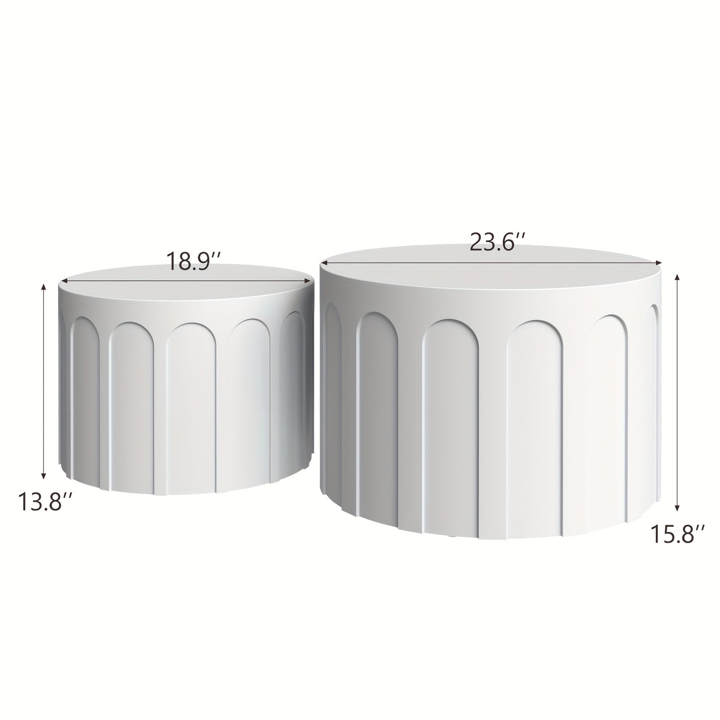 Modern Nesting Coffee Table Set of 2 – Arched Fluted Oak & Birch Tables