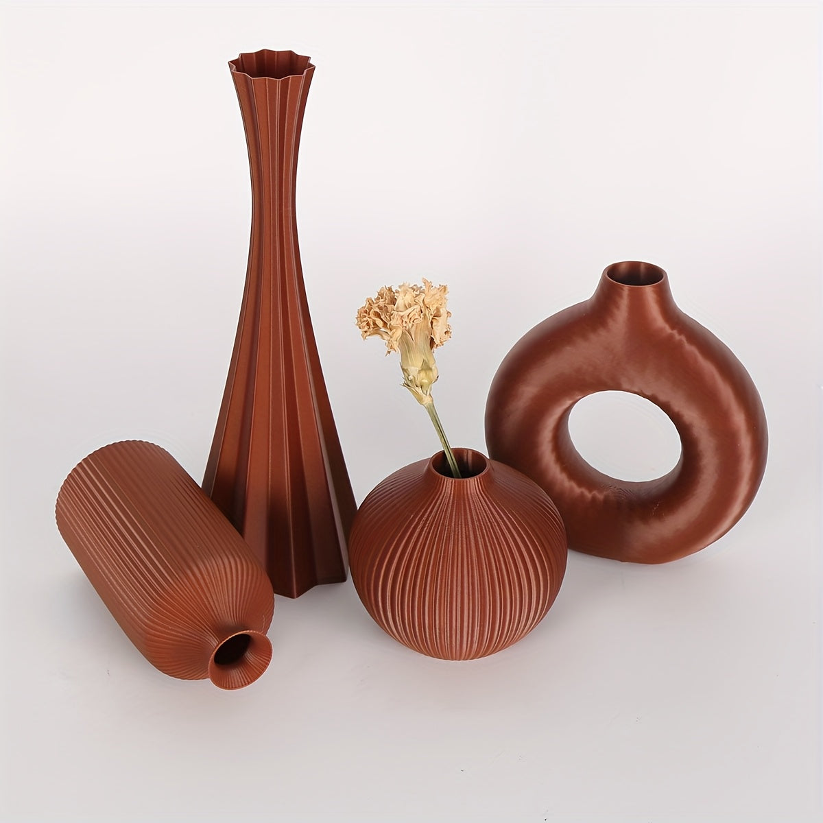 [Bohemian Vase] 4pcs Bohemian Style Vase Set | Round Plastic Vase for Dry Flower Bouquets, Home and Office Desktop Decoration, Holiday Gifts