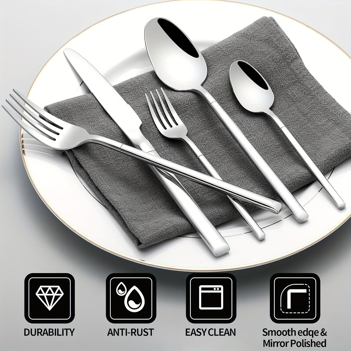 30pcs Silverware Set Service for 6, Premium Stainless Steel & Mirror Polished Flatware Set, Include Fork, Knife, Spoon, Suitable for Home, Kitchen, Restaurant, Durable and Corrosion Resistant, Dishwasher Safe