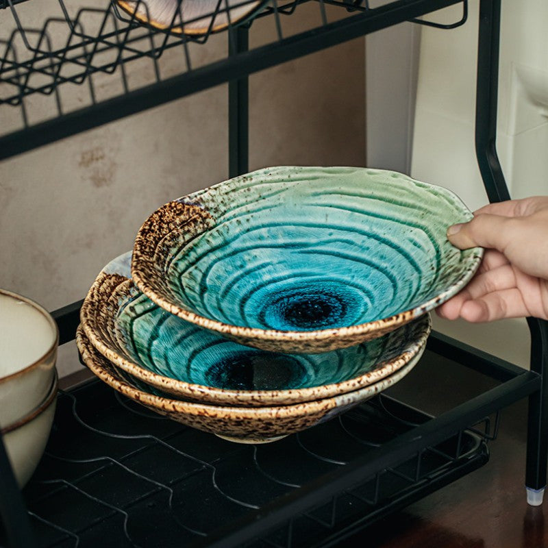 Ice Crack Glaze Ceramic Bowl Set (2-Piece, 8") – Special-Shaped Serving Bowls