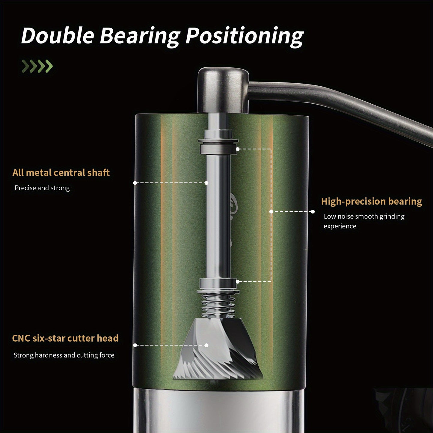 Bincoo Phantom Series Manual Coffee Grinder Featuring 6 Star Steel Burrs, a Portable Hand Crank Mill with Adjustable Grind Settings Suitable for Espresso, Pour Over, French Press, And Drip Coffee, Ideal for Home, Travel, Camp