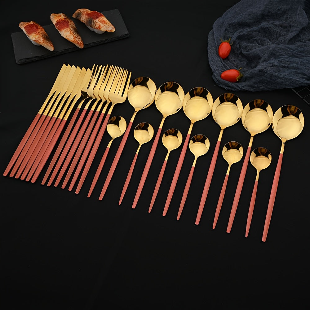 A Set of 24pcs of Portuguese Mirror-Finish Stainless Steel Cutlery, Suitable for Weddings, Catering, Home Use, Hotels, And Restaurants.