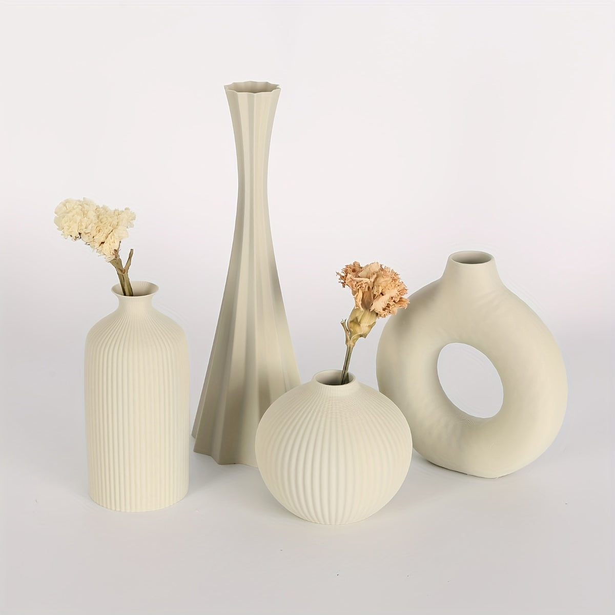 [Bohemian Vase] 4pcs Bohemian Style Vase Set | Round Plastic Vase for Dry Flower Bouquets, Home and Office Desktop Decoration, Holiday Gifts