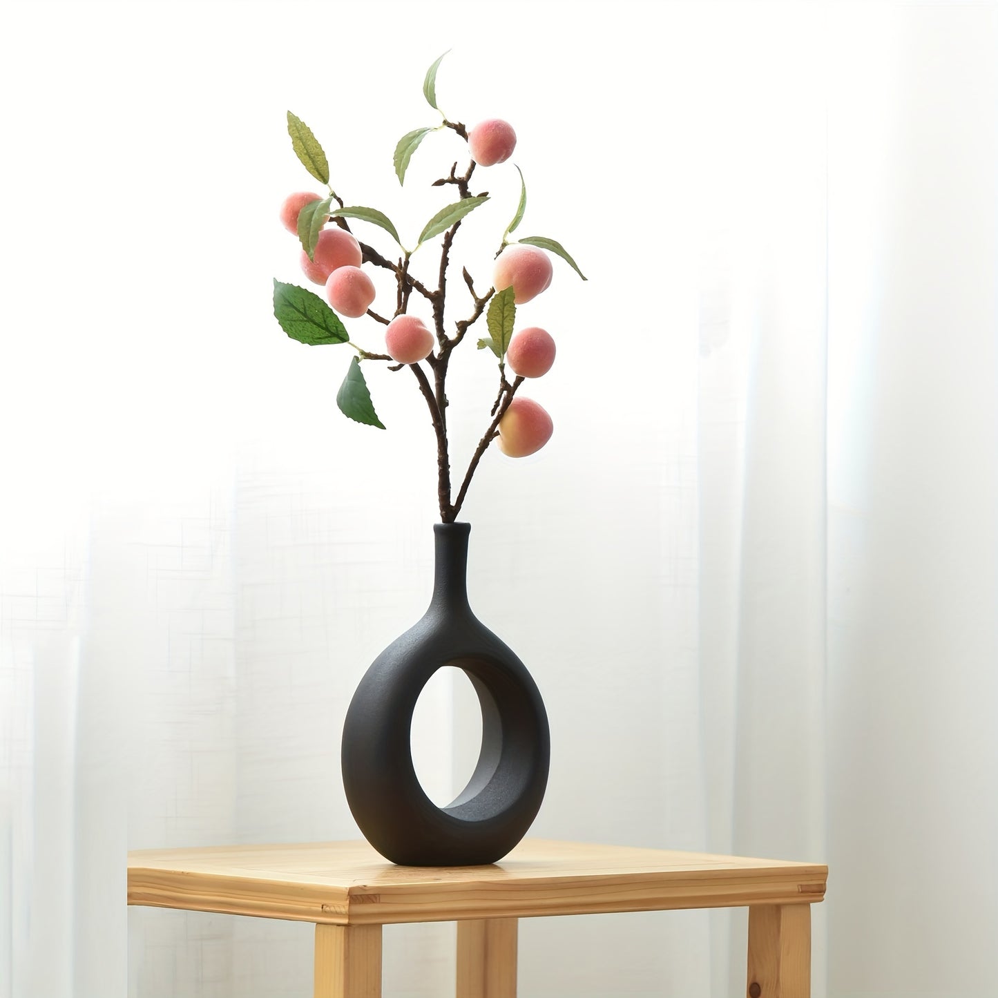 2pcs Ceramic Flower Vase, Hollow Oval Vase For Home Décor Office Decoration, Modern Geometric Vases Figurines Ornament For Living Room Bedroom Dining Table