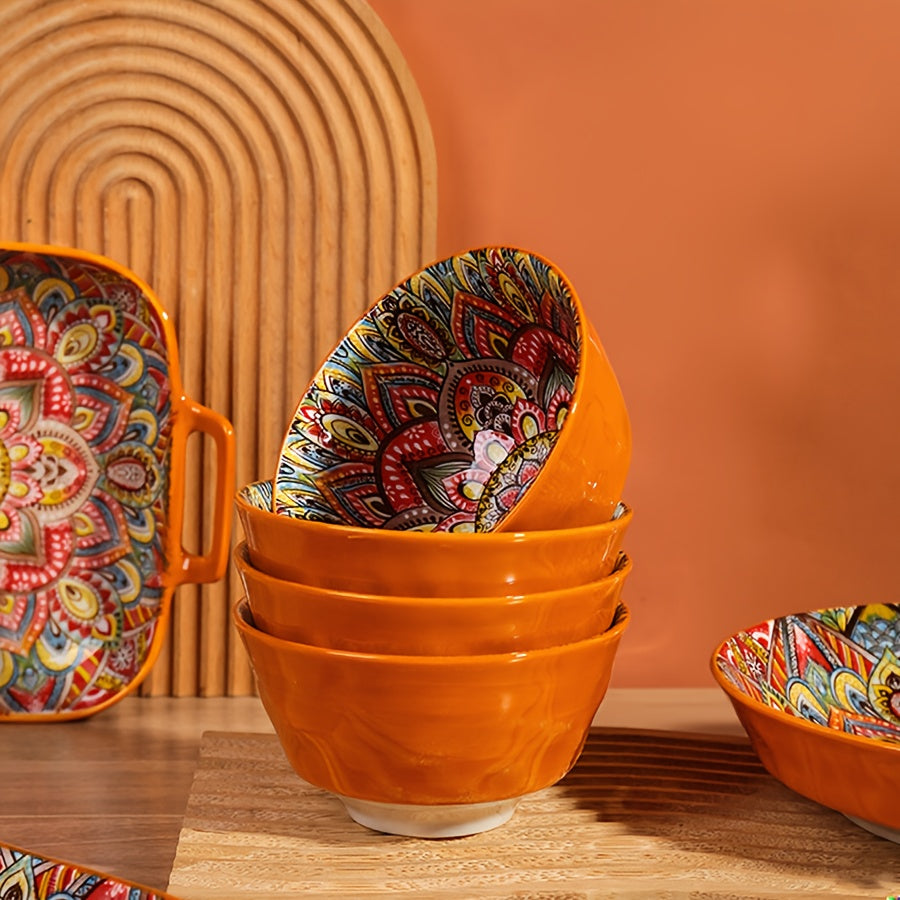 Bohemian Ceramic Tableware Set (8-Piece) – Scratch-Resistant & Microwave Safe