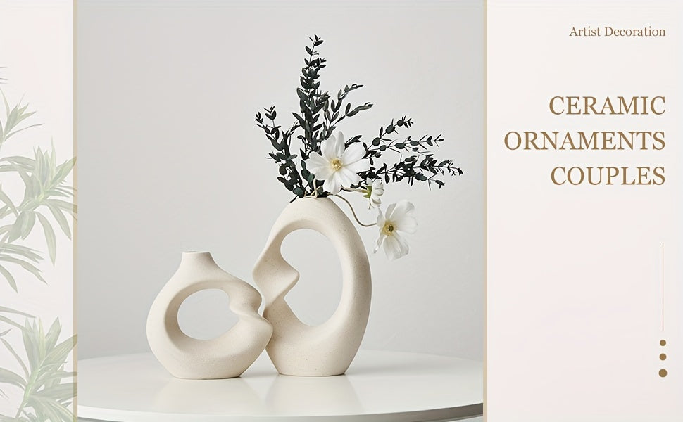 Set of 2 Ceramic Vases for Modern Home Decor - Matte Finish Pampas Flower Vases - Minimalist Nordic Boho Style - Perfect for Weddings, Parties, Living Rooms, Offices, and Bedrooms - Great Gift Idea