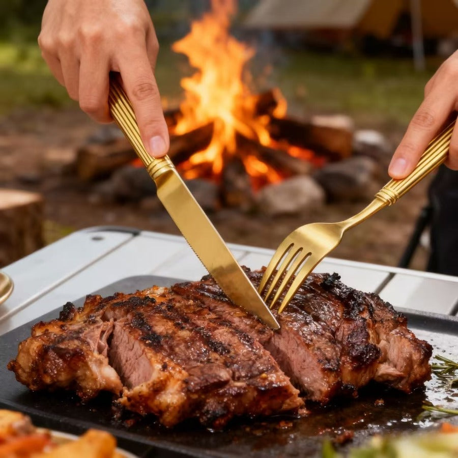 60/40/20pcs, Luxurious Striped Roman Column Stainless Steel Knife, Fork and Spoon Set, Kitchen Stainless Steel Tableware Set, Mirror-polished Finish, Suitable for Use in Households, Restaurants, Hotels and Parties, Can Be Was