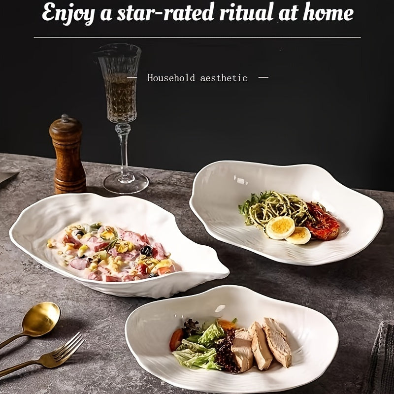 Oyster-Shaped Ceramic Serving Plate (White) – Available in 3 Sizes
