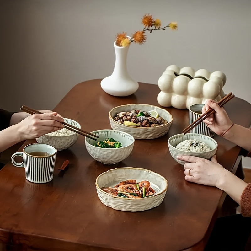 Handmade Water-Pattern Ceramic Bowl Set (2-Piece, 8") – Vintage Serving Plates