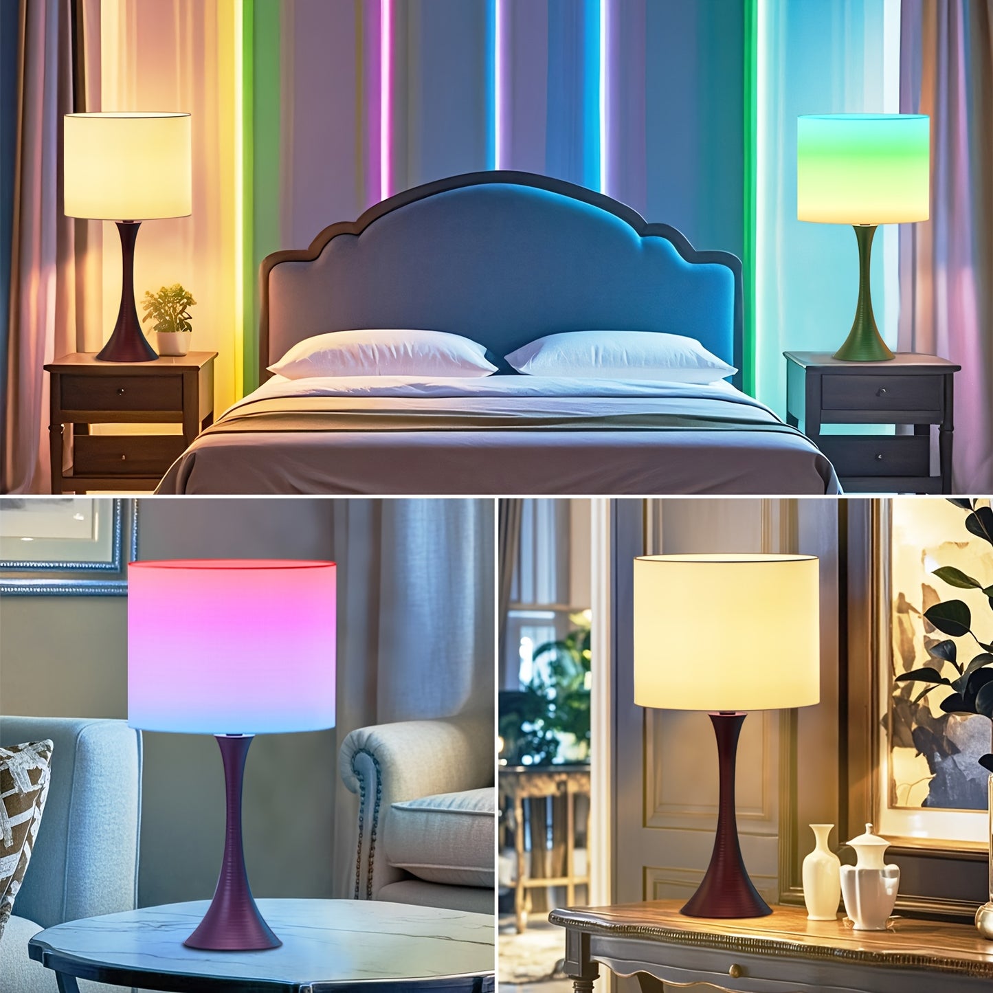 Modern Smart Bedside Table Lamps - Set of 2, 24" Tall, Brown, APP Remote Control, Music Sync for Bedroom & Farmhouse Living Room Decor