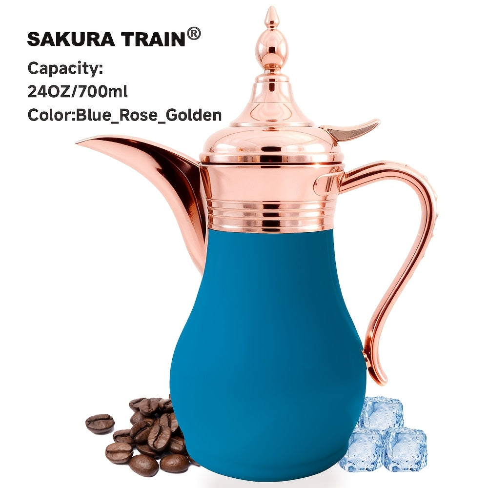 Middle Eastern Arabic Turkey-Inspired Stainless Steel Coffee Pot Dallah Pot Coffee Maker, Double-Wall Insulated Coffee Pot with Lid And Hand, Multiple Colors And Capacities Available for Women, Men, Guests, Best Gift Idea, Ki