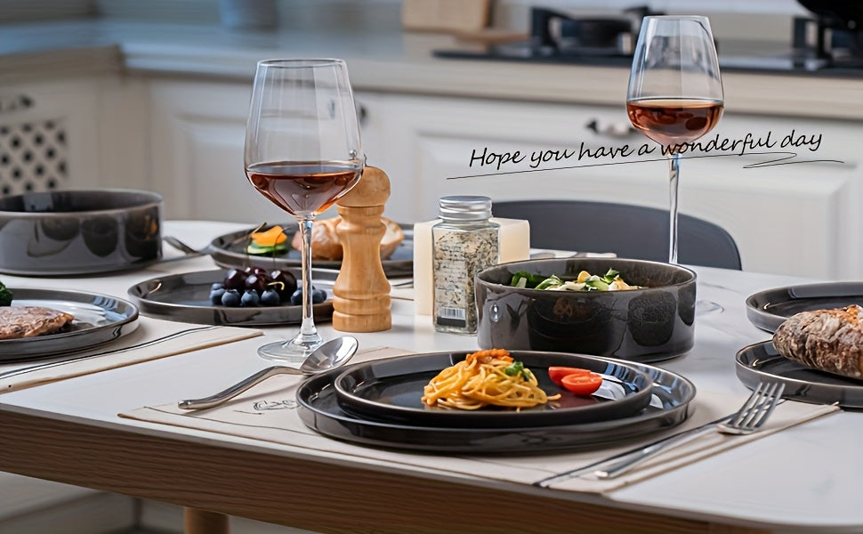 Striped Cream Beige Reactive Glaze Dinnerware Set (12-Piece Ceramic Stoneware)