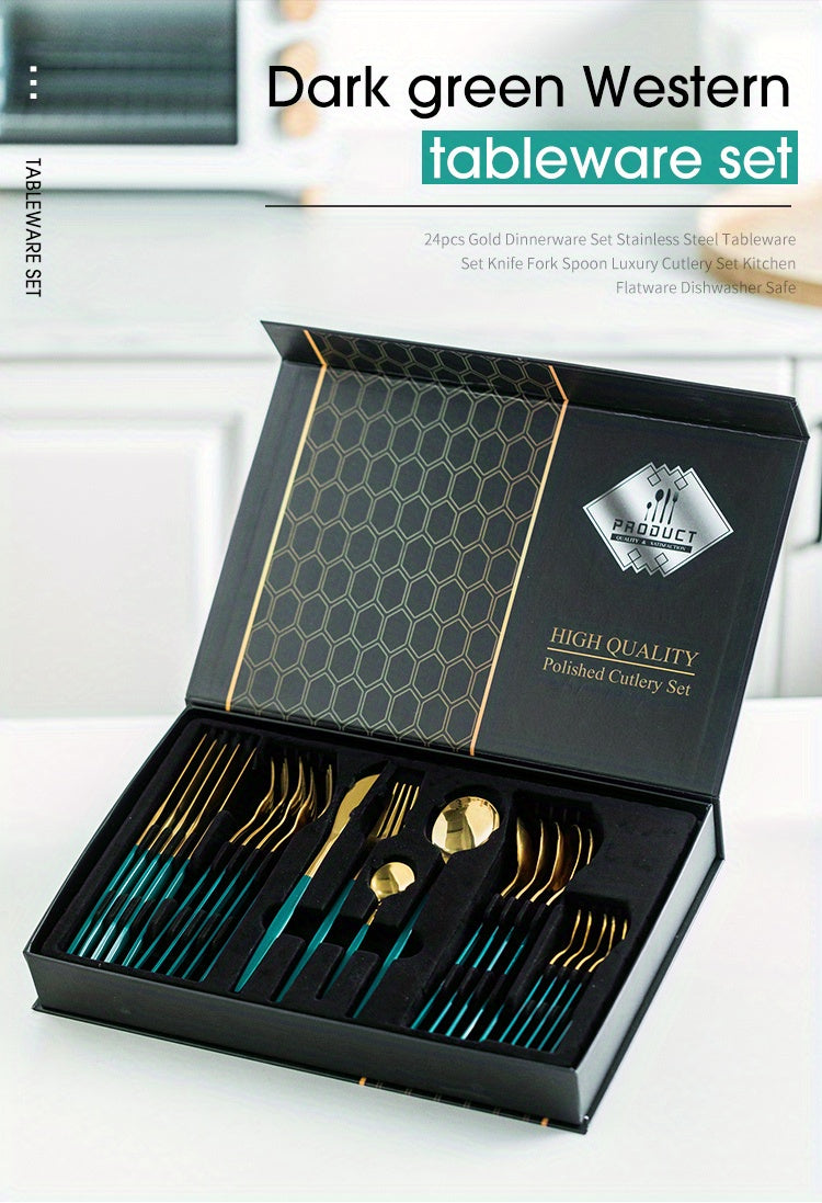 24pcs Stainless Steel Cutlery Set | KEMORELA Luxury Kitchen Cutlery Dishwasher Safe, 304 Stainless Steel