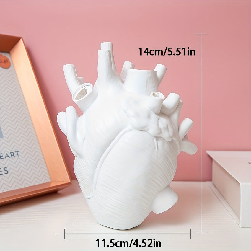 1pc Anatomical Heart Vase For Flowers, Resin Heart Shape Vases For Flowers, Heart Sculptures Desktop Ornament For Home Shelf Table Centerpieces