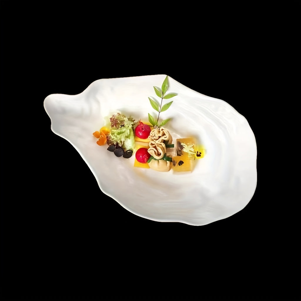 Oyster-Shaped Ceramic Serving Plate (White) – Available in 3 Sizes