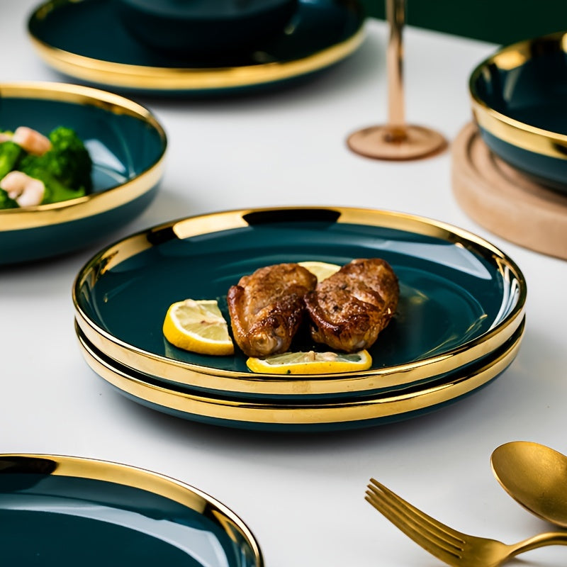 Luxury Ceramic Plate Set (3-Piece) – Pasta, Snack & Steak Serving Plates