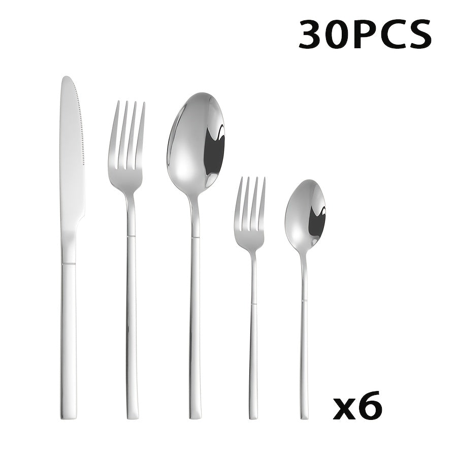 30pcs Silverware Set Service for 6, Premium Stainless Steel & Mirror Polished Flatware Set, Include Fork, Knife, Spoon, Suitable for Home, Kitchen, Restaurant, Durable and Corrosion Resistant, Dishwasher Safe