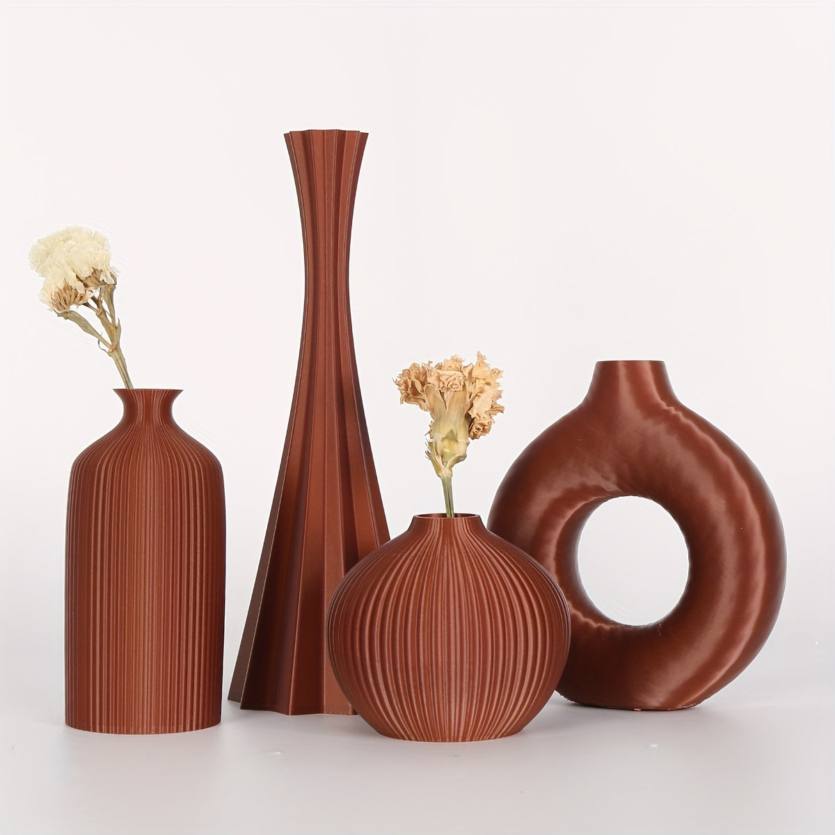 [Bohemian Vase] 4pcs Bohemian Style Vase Set | Round Plastic Vase for Dry Flower Bouquets, Home and Office Desktop Decoration, Holiday Gifts