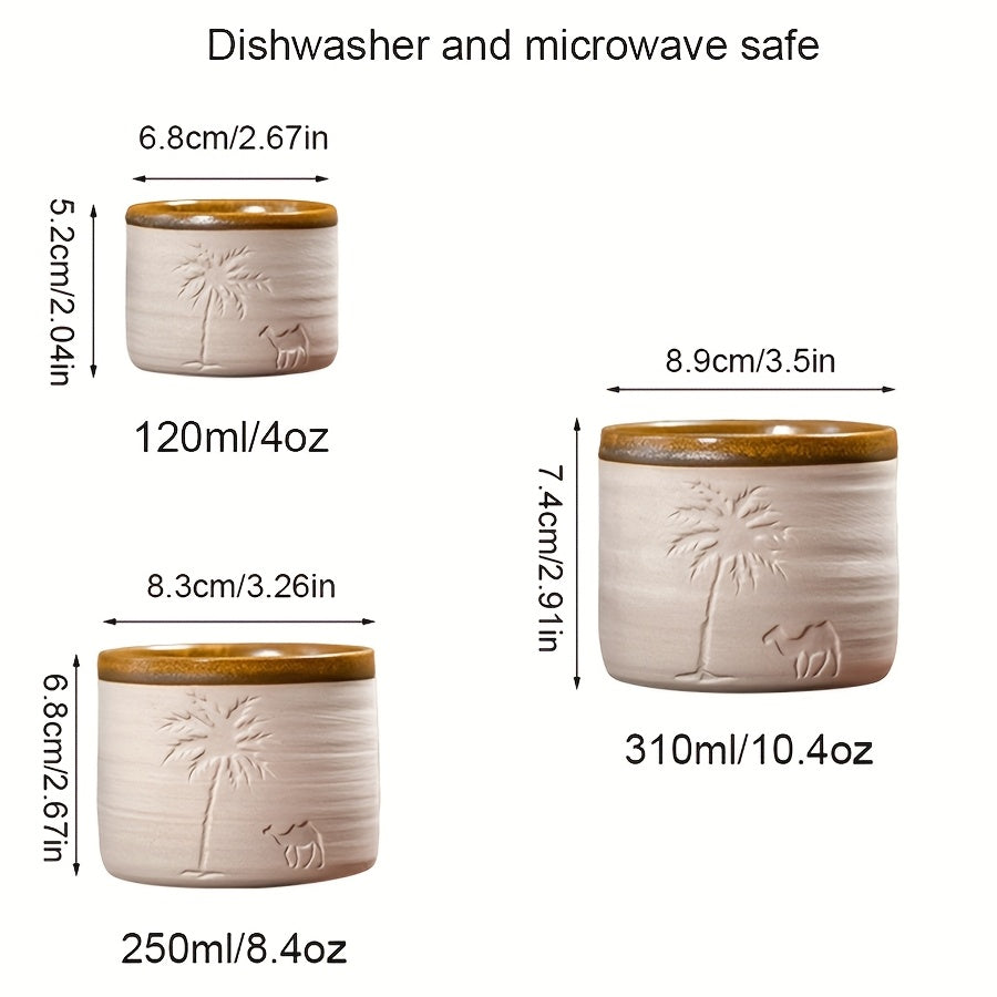 1pc YUMIPLUS Hand-Carved Desert Camel & Arabic Stoneware Coffee Cup - Ceramic Espresso, Tea, and Hot Beverage Vessel Suitable for Latte, Cappuccino, Cocoa - Middle Eastern